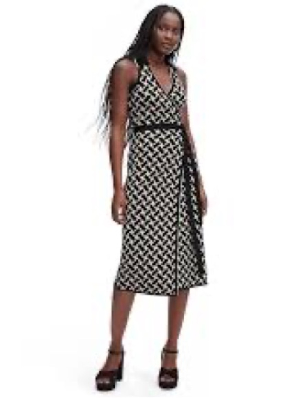Diane Von Furstenberg x Target Black and White Geometric Wrap Midi Dress - Picture 2 of 10